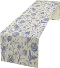 Monochrome Sketch Flowers Table Runner, Seasonal Spring Fall Plants Blue by SHElifestyle