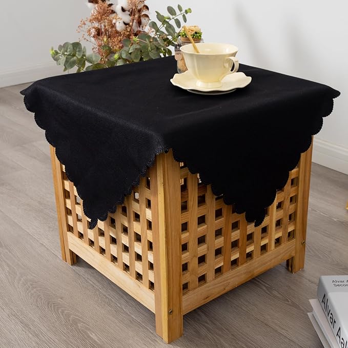 Small Square Black Tablecloth 24 x 24 Inch Polyester Fabric Washable Table by YZKITM