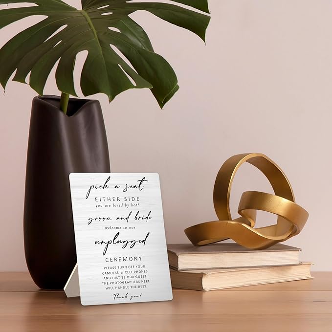Unplugged Ceremony Sign for Wedding, Wooden Wedding Sign Stand 5x7inch - Image 5