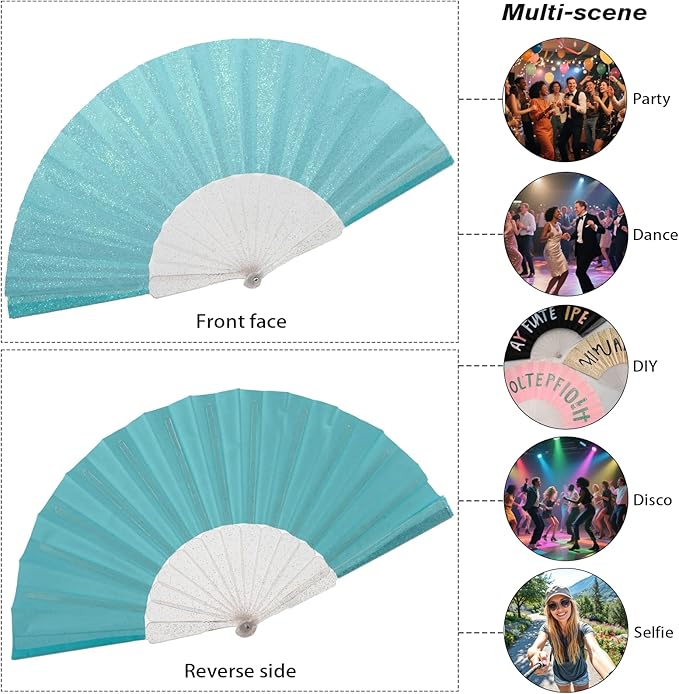 24 Pack Handheld Fan, Folding Hand Glitter Fan - Image 6