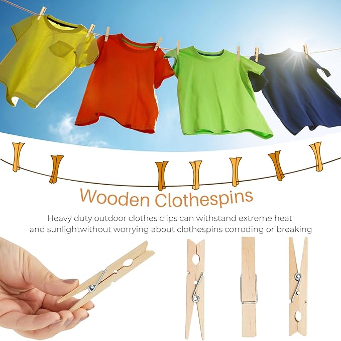 Wood Clothes Pin, Natural Birchwood Clothespins, Strong Grip, Heavy Duty - Image 4