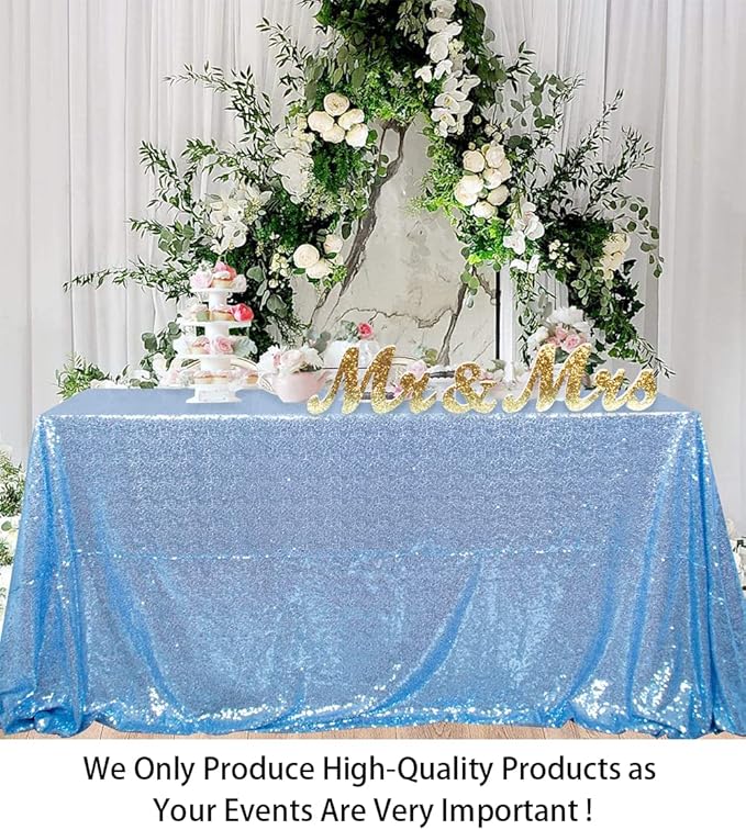 ShinyBeauty Square Tablecloth 72x72-Inch Sequin Tablecloth Overlay Baby Blue - Image 2