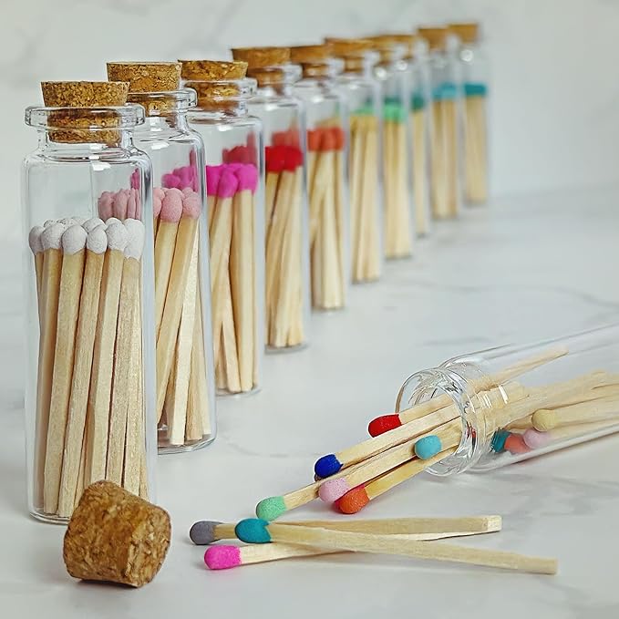 Thankful Greetings 2" Matches in 3 Glass Bottles Cork Top, Striker Stickers - Image 6