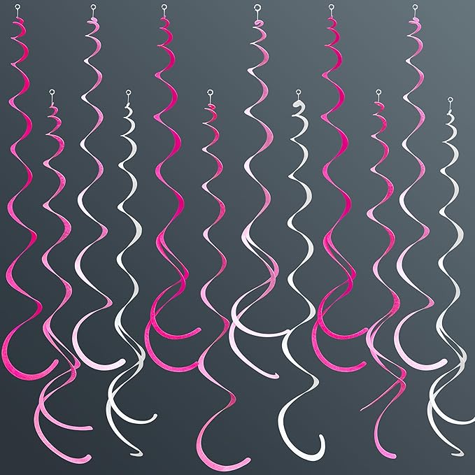 36 Pcs Hot Pink Hanging Swirl Decorations Ombre Pink White Felt Swirl Streamer by pinkblume