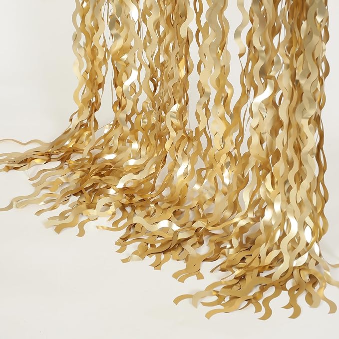 4 Pack Wavy Champagne Gold Metallic Tinsel Foil Fringe Curtains Backdrop - Image 7