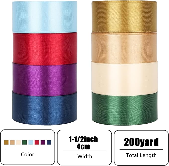 NESCCI 200 Yards Ribbon, 1-1/2 Inch Satin Ribbon, Single Face Satin Ribbons - Image 2