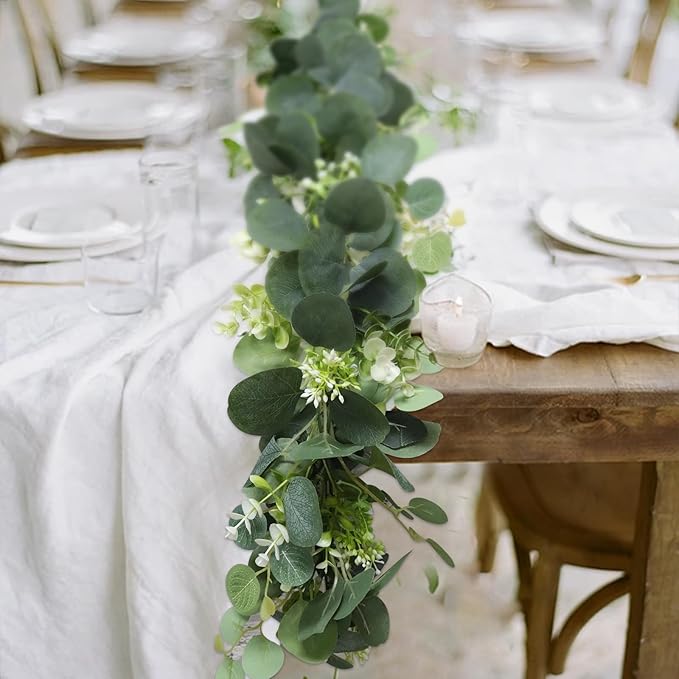 MAKHOT 5.9FT Eucalyptus Garland, Artificial Greenery Garland Flower, Fake - Image 4