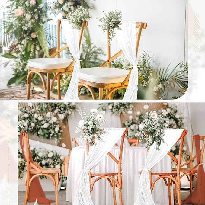 50 PCS Cheesecloth Chair Sashes Bows Wedding Aisle Decorations Chair Ribbon - Image 7