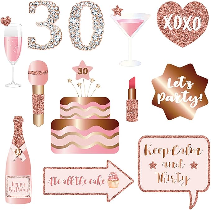 30th Birthday Party Photo Booth Props and Signs, Rose Gold 30 Birthday Party - Image 3
