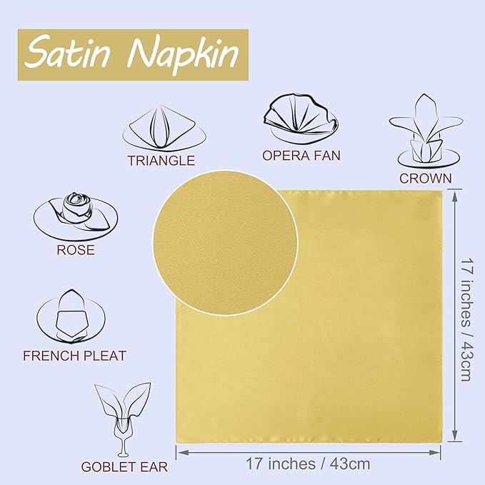 Horbaunal 16 Pack Gold Satin Napkins 17 x 17 Inch, Square Soft Table Dinner - Image 2