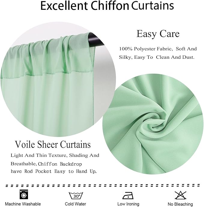 DUOBAO Sage Green Chiffon Backdrop Curtains 96 inches Long 2 Panels Set - Image 5