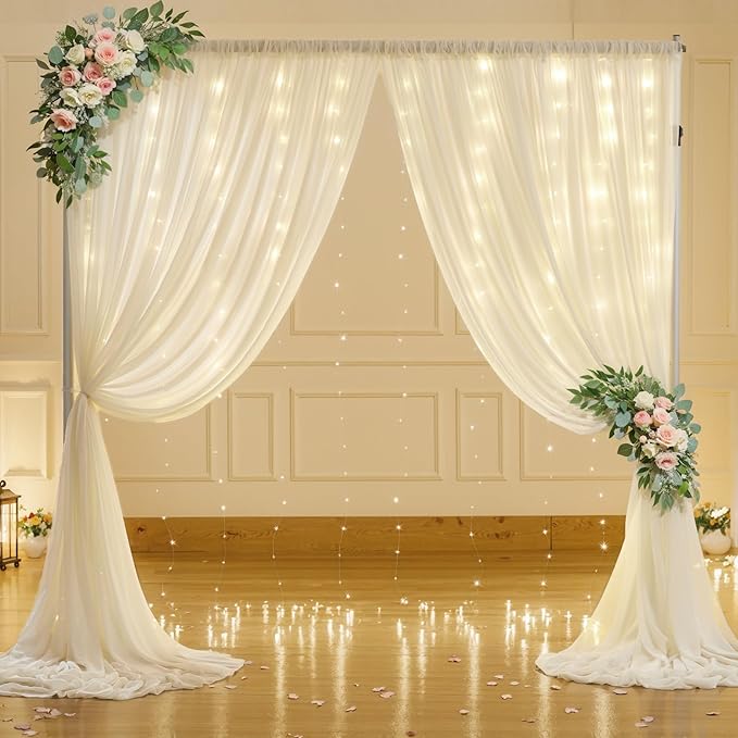 10ft x 7ft Ivory Chiffon Backdrop Curtain - Image 3