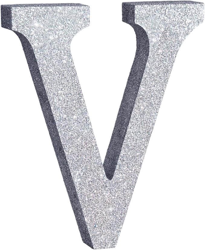 TONIFUL 8 Inch Silver Glitter Letter V Table Centerpiece A-Z Silver Birthday by TONIFUL