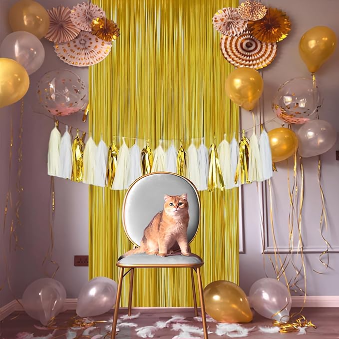 Gold Foil Fringe Curtain 3.3×8.3FT 2 Packs, Metallic Tinsel Curtains Party - Image 7