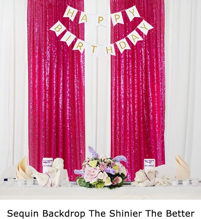 ShiDianYi Sequin Curtain Backdrop 8FT X 10FT Hot Pink Sequin Photo Backdrop - Image 6