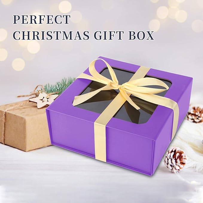 TIACABO Purple Gift Box with Window, 7.5"x7.5"x3.1" Bridesmaid Boxe - Image 4
