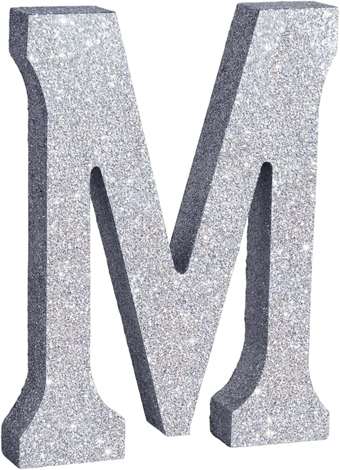 TONIFUL 8 Inch Silver Glitter Letter M Table Centerpiece A-Z Silver Birthday by TONIFUL