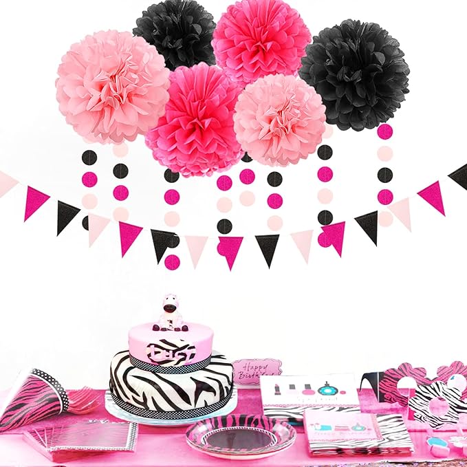 Hot-Pink Black Party-Decorations - Image 4
