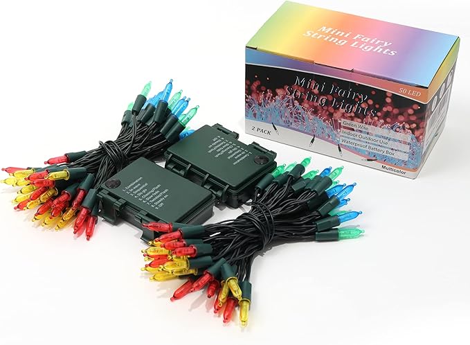 WATERGLIDE 2 Pack 50 LED Outdoor Christmas Lights, 16FT Battery Operated Mini - Image 7