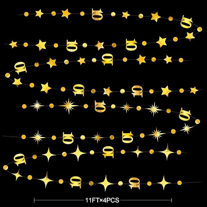 Gold 10th Birthday Decorations Number 10 Circle Dot Twinkle Star Garland - Image 2