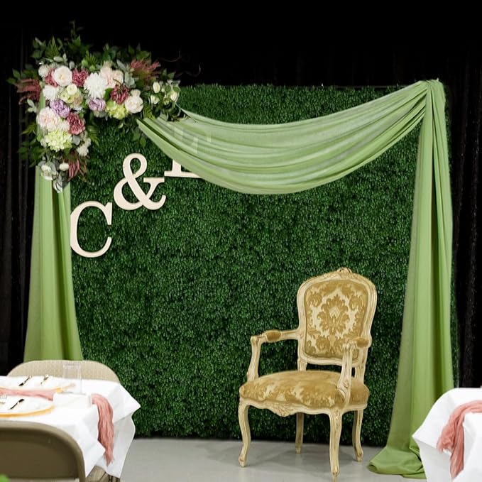 2 Panels Ceiling Drapes Wedding Arch Draping Fabric Sage Green Sheer Drapes by CHHEART