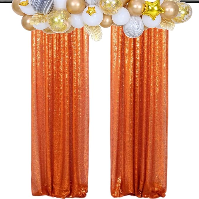 Poise3EHome 4Pcs 2Ft x 8Ft Orange Sequin Backdrop Curtains, Glitter Photography - Image 7