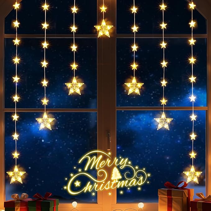 46 Stars Christmas Window Lights, IP65 Waterproof 74 LEDs Twinkle Star Curtain by Unknown