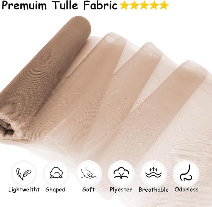 Chestnut Tulle Fabric Rolls, 54 Inch by 10 Yards Tulle Ribbon - Image 2