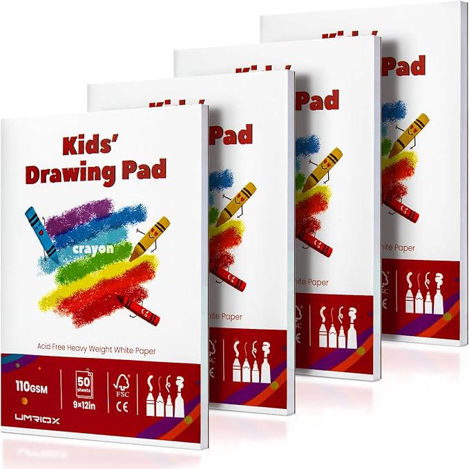 Umriox Drawing Pad for Kids, 110gsm Acid-Free Drawing Paper, Glue-Bound Art by UMRIOX