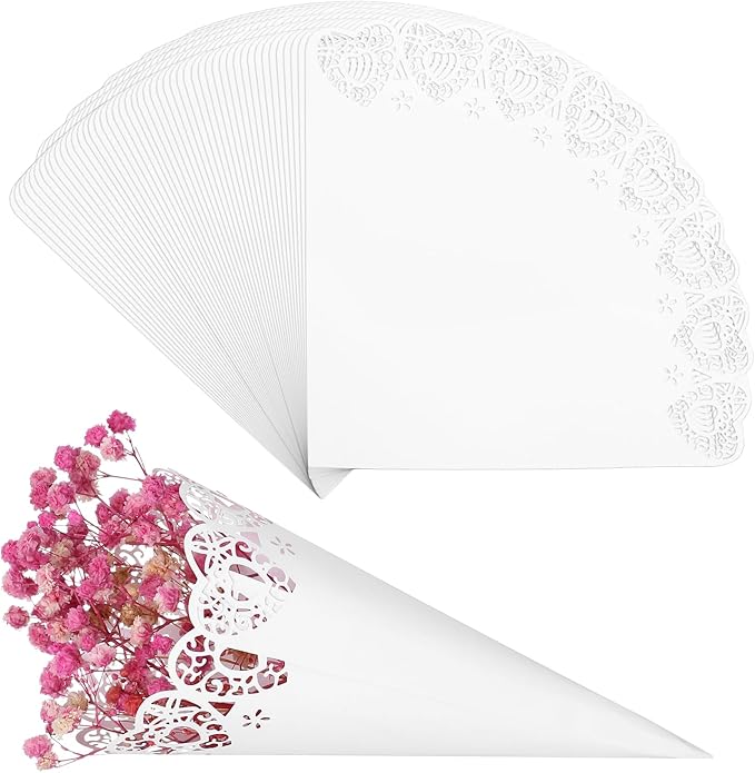 GWHOLE 100 Pcs Wedding Confetti Cones, Heart Paper Petal Cone by GWHOLE