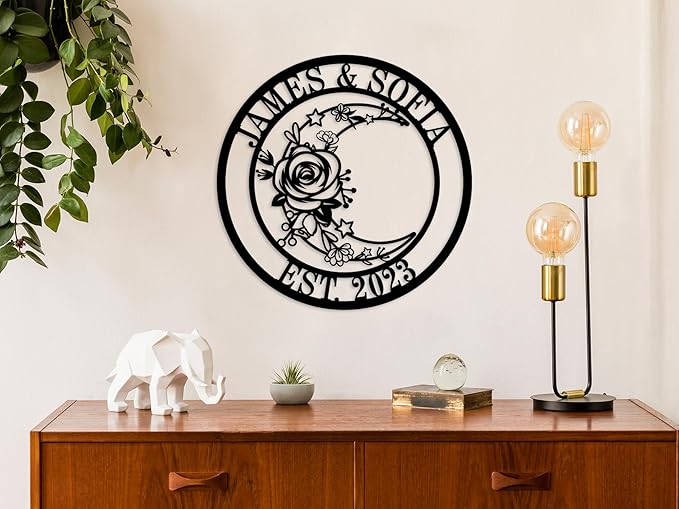 Moon Metal Floral Art Decor Black Boho Large Floral Moon and Star Phase Wall - Image 3