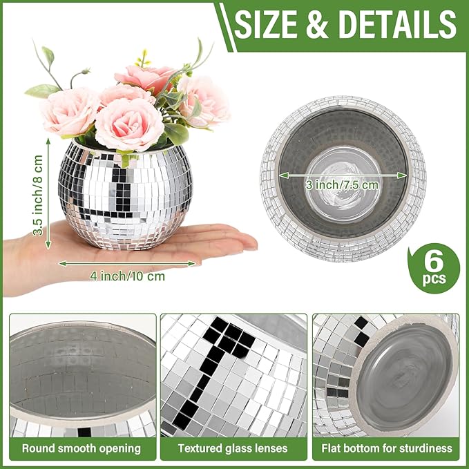 Jinei 12 Pcs Disco Vases Bulk Silver Mirror Disco Ball Flower Glass Ball - Image 2