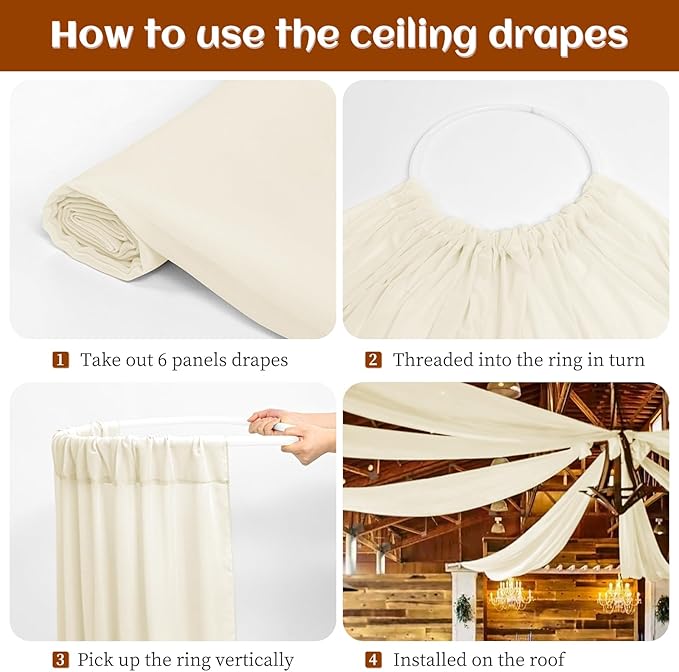 6 Panels Ivory Ceiling Drapes 5ftx20ft Wedding Ceiling Drapes Chiffon Fabric - Image 4