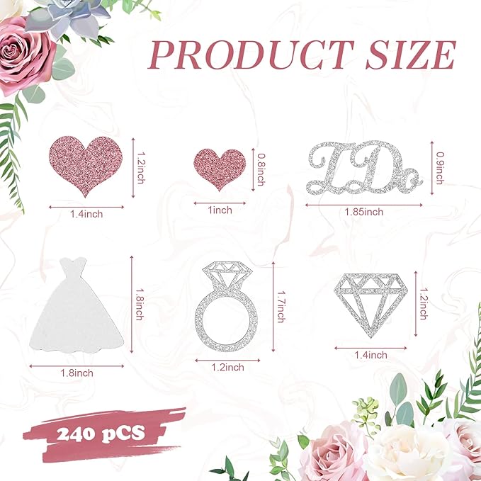 Zhanmai 240 Pieces Wedding Table Confetti, Glitter Rose Gold Heart Silver - Image 2