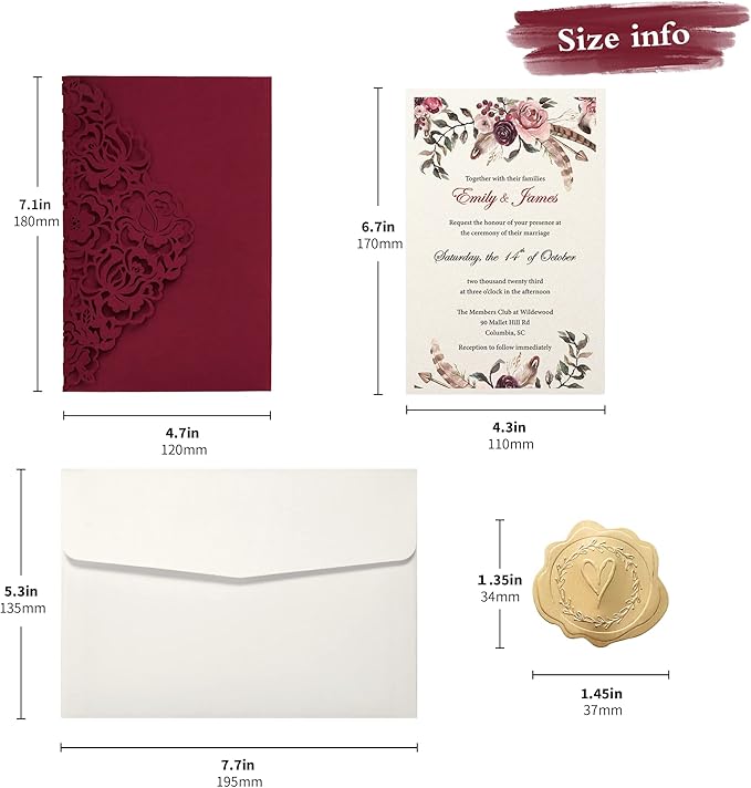 DORIS HOME 50pcs Laser Cut Wedding Invitations - Image 3