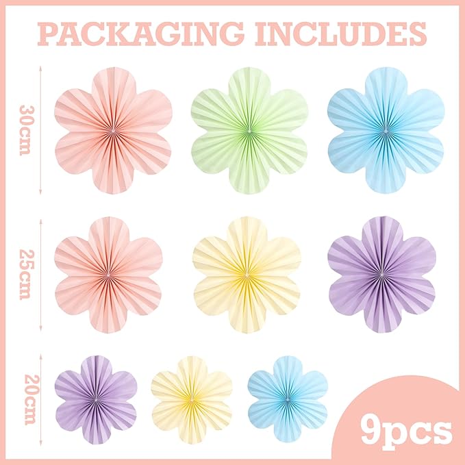 SUNBEAUTY 9 PCS Pastel Paper Flowers Decorations - Image 2