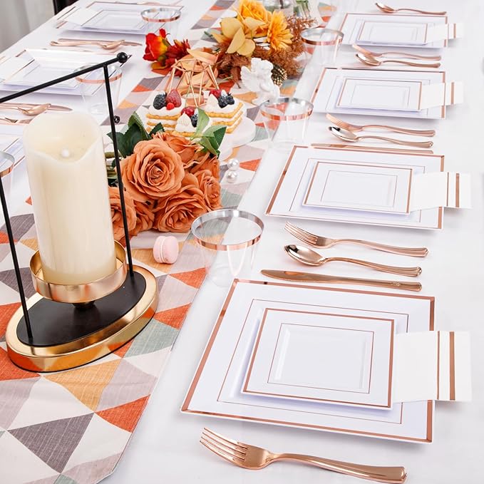 Festiva 350Pcs Rose Gold Plates and Napkins Party Supplies-Square White and - Image 9