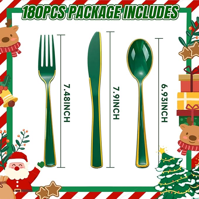 WDF 180PCS Green Plastic Silverware - Image 7