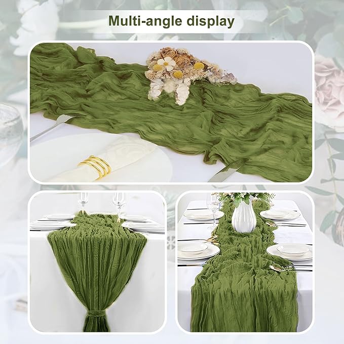 10 Pack Olive Green Cheesecloth Table Runner 35x120 Inch 10Ft Rustic Gauze - Image 6