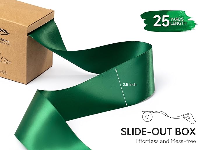 Forest Green Satin Ribbon 2.5 Inch Double-Faced Ribbons 25 Yards - Image 2