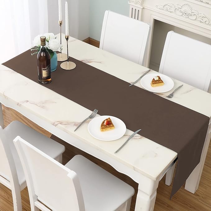 Rustic Brown Table Runner Solid Color Soft Thick Polyester Decorative Cloth by DUALIFE