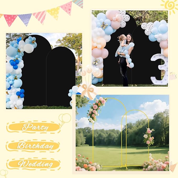 Wedding Arch Backdrop Stand and Cover Set of 2 6FT 7.2FT Black Spandex Fitted - Image 6
