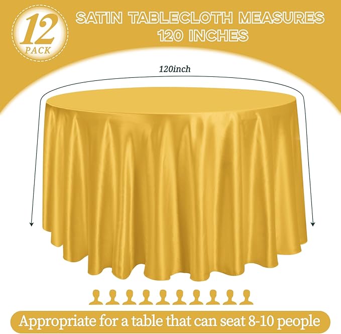 12 Pack 120 Inch Gold Satin Tablecloth - Image 2
