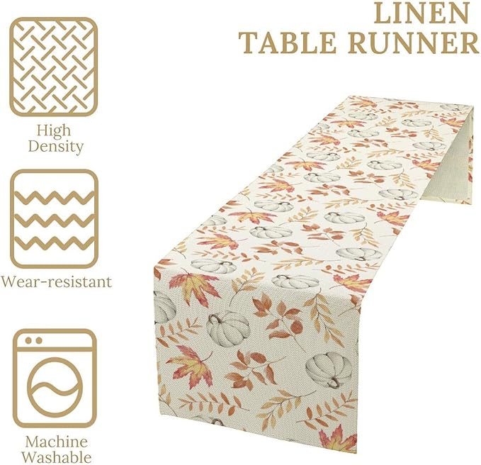 Pumpkin Leaves Table Runner, Seasonal Autumn Thanksgiving Kitchen Dining Table - Image 4