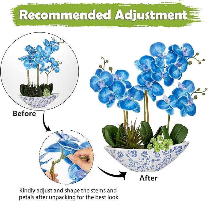 Briful Blue Orchid Fake Flowers 17in Artificial Orchid Silk Flowers in Blue and - Image 3