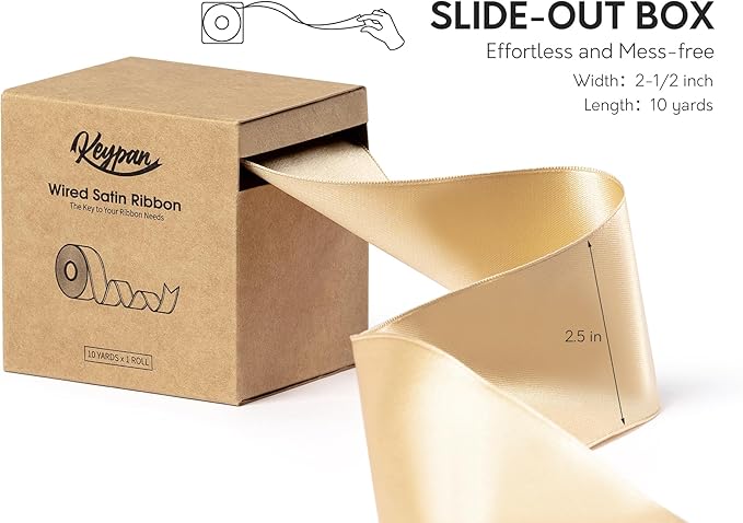 Champagne Gold Satin Ribbon Double-Faced Wired Ribbons - Image 2