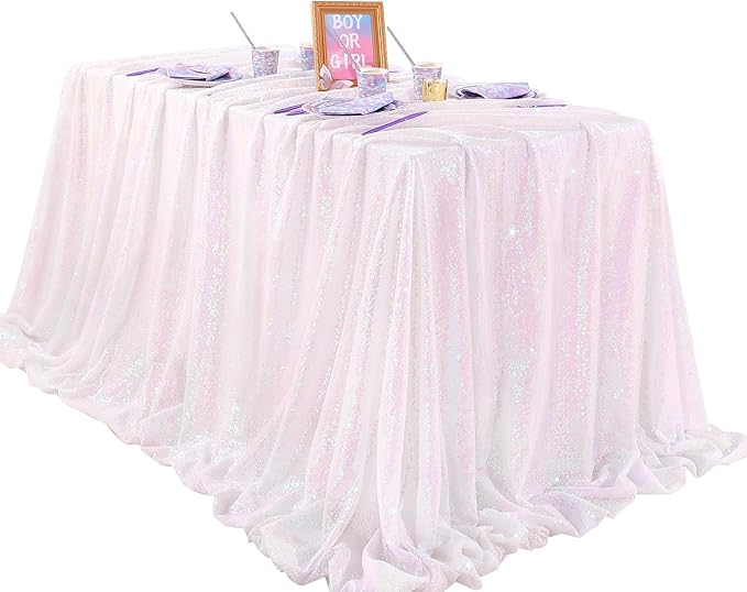 QueenDream Iridescent White Sequin Tablecloth 60 x102 Inch Mermaid Rectangle - Image 3
