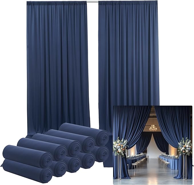 50ftx14FT Wrinkle Free Navy Blue Backdrop Curtain, 10 Panels 14FT Height Navy by LeegleriTableSkirt