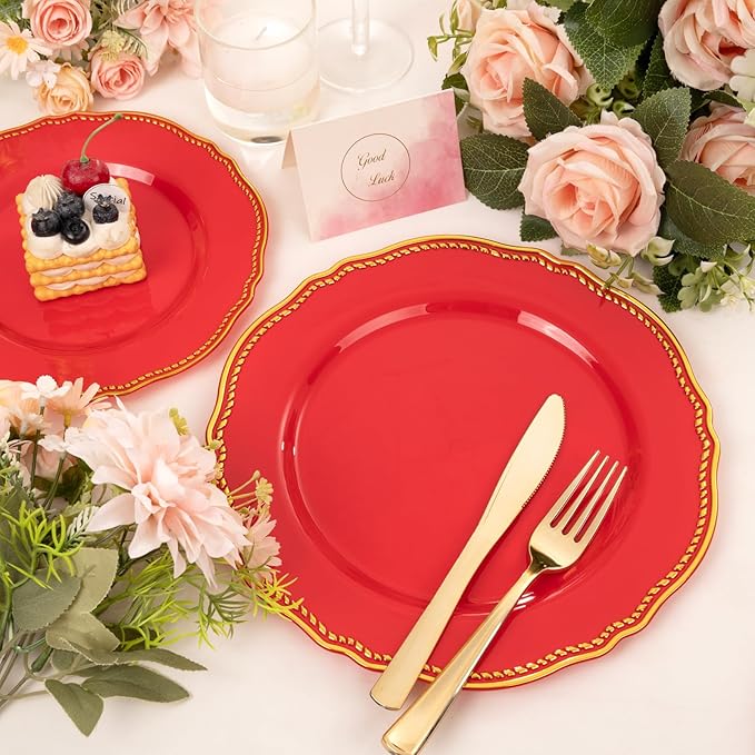 Hioasis 60pcs Red Plastic Plates - Image 8