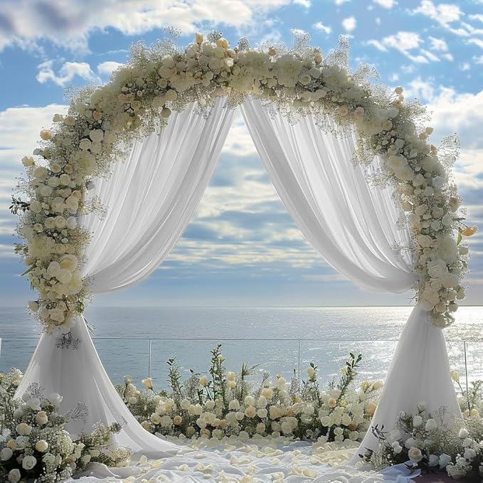Wedding Arch Draping Fabric 2 Panels 28.7" x 20FT White Sheer Chiffon Backdrop - Image 5
